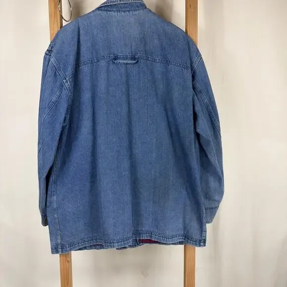 Vintage Perry Ellis Blue Denim Button Up Denim Chore Jacket #1243 Size LARGE - Picture 5 of 7